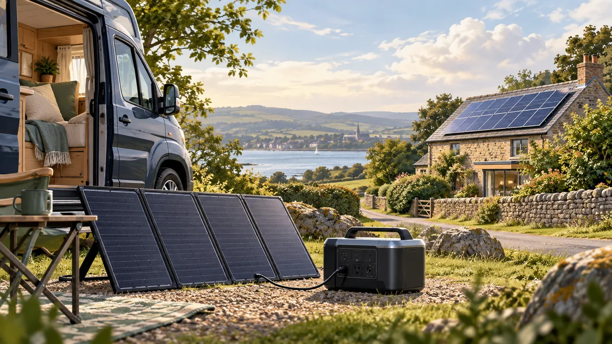 A portable battery and foldable panel contrasted with home rooftop solar.